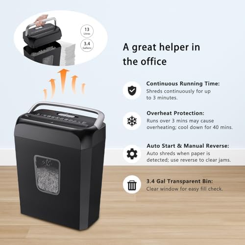 Bonsaii Paper Shredder for Home Office, 6-Sheet Cross-Cut, Shreds Paper, Credit Cards, Mail, Staples & Clips, 3.4-Gallon Clear Bin with Handle - Image 6