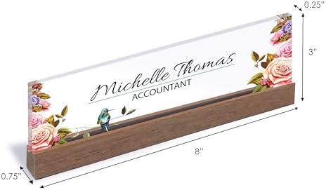 ARTBLOX Personalized Acrylic Desk Name Plate, Flower and Bird, Card Holder - Image 3