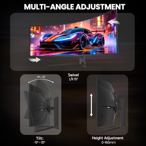 CRUA 49" DQHD 165Hz Ultrawide Curved Gaming Monitor, 1500R, FreeSync, Black - Image 6