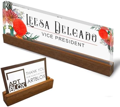 ARTBLOX Personalized Acrylic Desk Name Plate, Autumn Flowers, Card Holder by Artblox