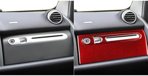 Car Passenger Side Glove Storage Box Panel Collision Protector Sticker Set Real 3K Red Carbon Fiber Decoration Interior Accessories Trim Compatible with Benz Smart Fortwo 2011-2015 - Image 5