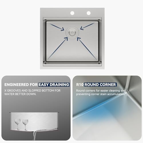 Lordear 21x20x10 Inch Drop in Bar Kitchen T304 16 Gauge Stainless Steel Single Bowl Workstation Topmount Over Counter for Wet Bar Prep Small Kitchen with Cutting Board - Image 6