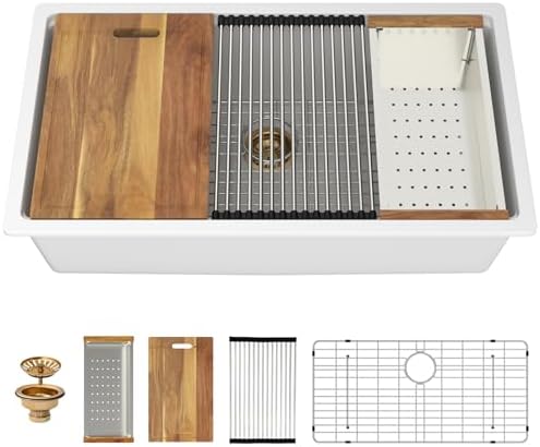 Kichae 33 White Kitchen Sink Undermount Granite Composite Workstation Sink by Kichae