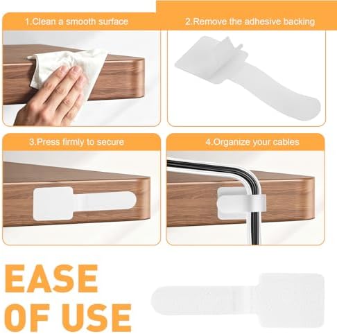 200pcs Hook and Loop Cable Straps,Under Desk Cable Management,Adjustable Cord Organizer for Desk Home Office Organization (White) - Image 5