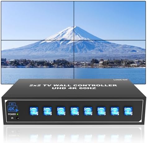 4K60 2x2 Video Wall Controller with HDMI 2.0 USB inputs 1x2 1x3 1x4 2x1 3x1 4x1 UHD TV Wall Controller for 4 TVs Support USB Auto Display and Play max 4096x2160@60 Video Picture by LINK-MI