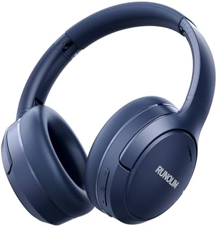 RUNOLIM Active Noise Cancelling Headphones, Wireless Bluetooth Over Ear (Blue) by RUNOLIM