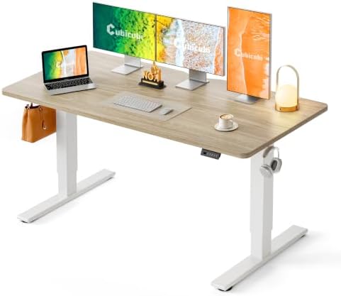 CubiCubi Electric Height Adjustable Standing Desk 63x28 Inch, Light Walnut by CubiCubi