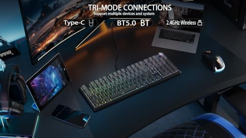 Wireless Mechanical Gaming Keyboard, Gradient Black Hot Swappable with Knob - Image 4