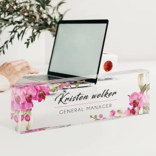 Desk Name Plate Personalized, Custom Name Plates for Desks, Office Desk Decor, Orchids Style Clear Acrylic Glass Block, Personalized Office Gifts for Women Men Boss Teachers Coworker Appreciation Gift - Image 5