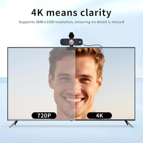 Webcam for pc, Camera for Computer/Laptop/Light Correction/Microphone, Web cam for Streaming/Gaming/Online Classes/Conferences/Video Callings,Updated HD 4K Webcam - Image 2