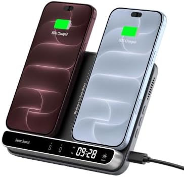 Dual Phone Foldable Wireless Charging Station for iPhone, Galaxy, Pixel by SwanScout