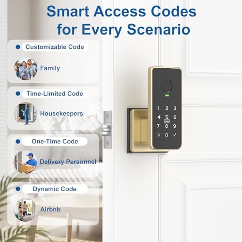Foxgard Fingerprint Door Lock – 5-in-1 Biometric Smart Lock with Keypad, App Control, Key, Auto-Lock, Electronic Anti-Lock – Keyless Entry for Bedroom, Office, Indoor Use – Gold - Image 5