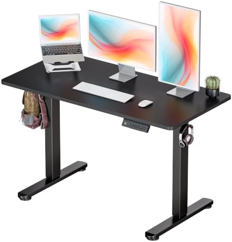 Okin Standing Desk Electric Adjustable Computer Whole Piece Stand up Desk Office Gaming Home Office Memory Desks 48x24 inches Black by Okin
