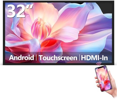 32" Capacitive Touchscreen Industrial Monitor, FHD 500Nits Android 13 Digital Signage Display Digital Menu Board, Reverse Control Laptop, Wireless Screen Mirroring, Built-in Speakers, USB, HDMI Ports by PWR4GTR