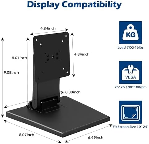 WEARSON Low Profile Monitor Stand - Foldable Touch Monitor MINI PC Stand Compatible with VESA 75x75 and 100x100mm Monitor Mounts For Kiosk,AIO Monitor Base Adjustable Folding Flat - Image 3
