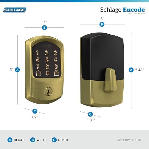 Schlage Encode Smart WiFi Deadbolt Lock with Greenwich Trim, Satin Brass - Image 3