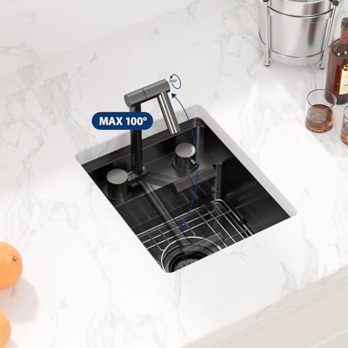 Sarlai Undermount Bar Sink 13x15 Inch Undermount Outdoor Sink with Foldable Faucet Bar Prep RV Single Bowl Gunmetal Black 16 Gauge Stainless Steel Small Sinks with Cover BBQ Sinks Outside - Image 4