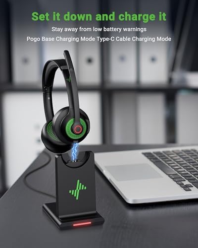 Bluetooth Wireless Headset with Mic for Work, Bluetooth 5.2, Advanced Noise Reduction Microphone, Clear Calls - Comfortable On-Ear Headphones, Applicable to PC, Laptop, Phone, Android, Zoom, Office - Image 2
