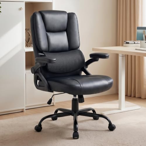Executive Office Chair with Comfortable Lumbar Support, Ergonomic Computer Chair with 3 Way Adjustable Flip-up Armrests & High Back Managerial Home Desk Chair, 350lb Capacity PU Leather Swive Chair by Unknown