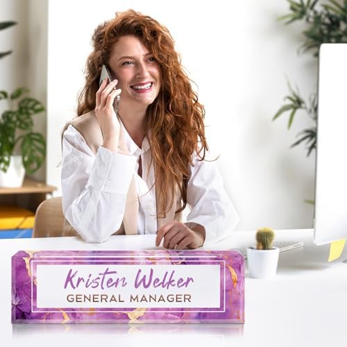 Custom Office Name Plate for Desk - Desk Name Plate Personalized Gifts for Coworkers, Boss, Employees, Teacher, Nurse - Office Desk Decor for Women Men - Employee Appreciation Gifts (Purple Marble) - Image 3