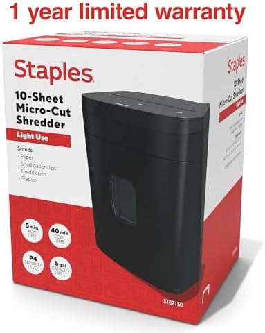 Staples 10-Sheet Micro-Cut Paper Shredder, Anti-Jam, 5-Gal Bin, Black - Image 6
