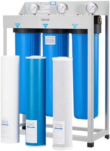 VEVOR Whole House Water Filter System, 3-Stage | Sediment, GAC, CTO | 20 x 4.5 Granular Activated Carbon Home Water Purifier Filter, Reduce Chlorine, Chemicals, VOCs, Bad Taste, Odor, Rust by VEVOR
