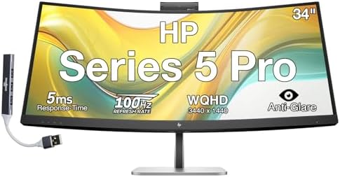 HP Series 5 Pro 34" WQHD USB-C Monitor, Webcam, Speakers, Tilt, Swivel by Unknown
