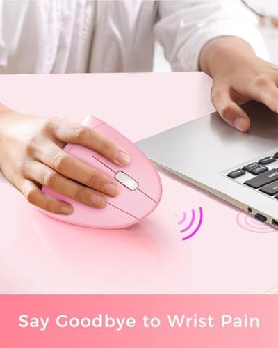 Ergonomic Mouse Wireless, Rechargeable Mouse Silent for Carpal Tunnel Right Hand, 2.4GHz USB Vertical Mouse Wireless for Laptop etc, 3 Adjustable 800/1200/1600 DPI, Pink - Image 6