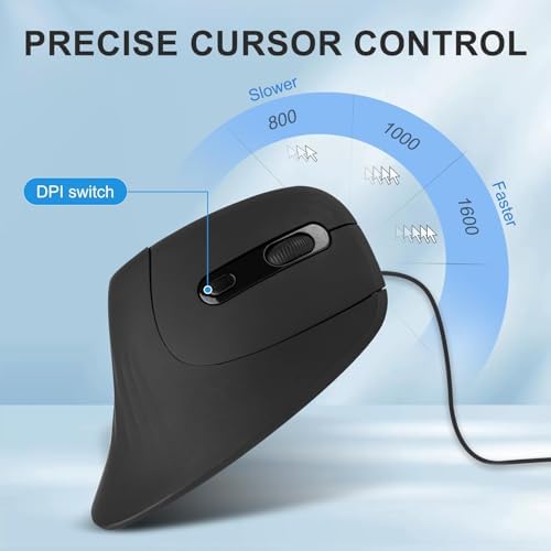 HXMJ- Ergonomic Vertical Mouse Wired,USB Corded Optical Mice,Silent Click,Right Handed-Black - Image 5