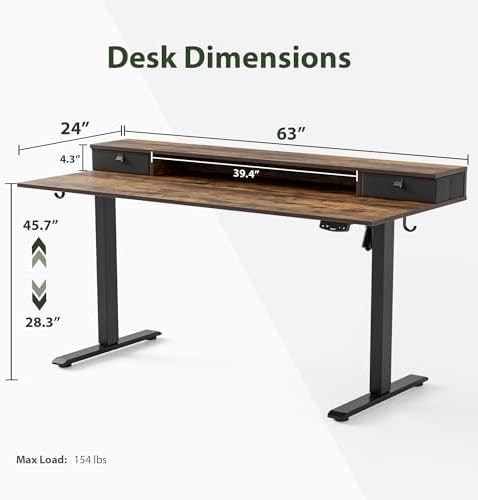 Agilestic 63 * 24 Inch Electric Standing Desk with Drawers, Rustic Brown - Image 3