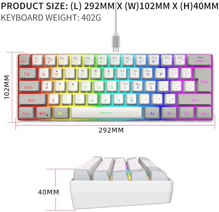 Snpurdiri 60% Wired Gaming Keyboard, 61 Keys RGB (Grey-White) - Image 5