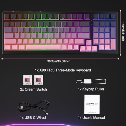 X98 PRO Wireless Mechanical Keyboard,Hot Swappable Custom Keyboard with Number Pad,Linear Switches,Tri-Mode BT5.0/2.4GHz/USB-C,RGB Backlit Computer Gaming Keyboards for Win/Mac/PC - Image 7