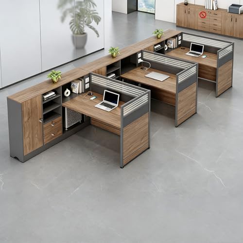 Modern Office Cubicle Workstation Desk with Tempered Glass Privacy Panels, USB Charging Hub & Cable Management,Multi-Person Modular Computer Desk for Commercial Office (A-Left, Three Person-F) by Unknown