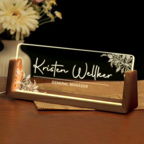 Desk Name Plate Personalized, Custom Acrylic Name Plate for Desk, Office Decor for Women Men, Appreciation Gifts for Coworkers Boss Teacher - Light-Up Name Plaque by Ueedklaayy