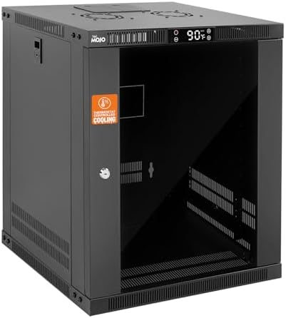 Tecmojo 12U Wall Mount Rack with Thermostat, 17.7inch Depth Enclosed Server Cabinet with 2 Cooling Fans,Lockable Door & Hardware,12U Rack for 19inch Equipments,Glass Door by Tecmojo
