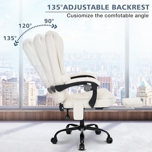 HOFFREE Massage Office Chair with Foot Rest 7 Points Vibration,Beige - Image 6