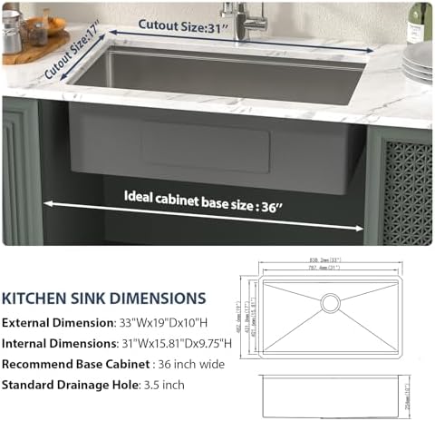 Lordear 33 Inch Undermount Kitchen Sink Workstation 33"x19"x10" - Image 4