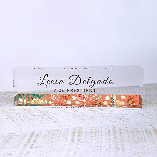 Artblox Office Desk Name Plate Personalized | Custom Name Plates for Desks | Flower Stripe Design On Clear Acrylic Glass | Office Desk Decor - (8" x 2.5") - Image 2
