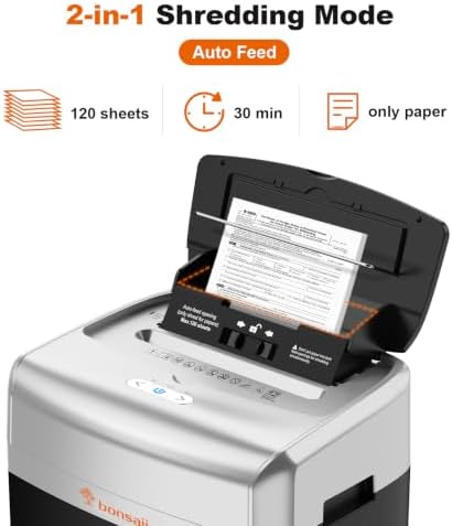 Bonsaii 120-Sheet Autofeed Micro-Cut 30-Min Run Heavy Duty Paper Shredder - Image 2