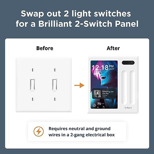 Brilliant Smart Home Control (2-Switch Panel) — Alexa Built-In & Compatible with Ring, Sonos, Hue, Google Nest, Wemo, SmartThings, Apple HomeKit — In-Wall Touchscreen Control for Lights, Music, & More - Image 5