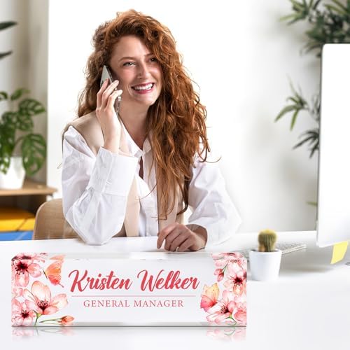 Custom Office Name Plate for Desk - Desk Name Plate Personalized Gifts for Coworkers, Boss, Employees, Teacher, Nurse - Office Desk Decor for Women Men - Employee Appreciation Gifts (Pink Flowers) - Image 5