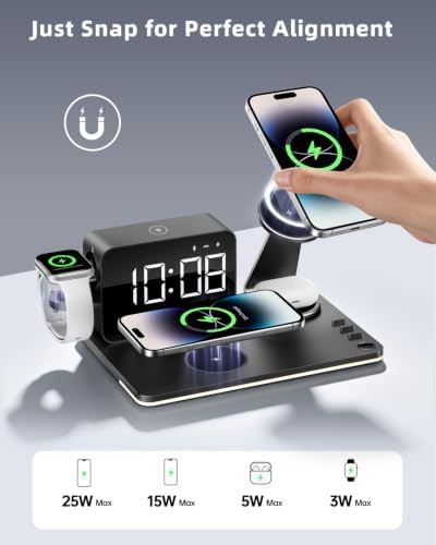 7-in-1 Magnetic Wireless Charging Station with Digital Clock & LED Lamp - Image 2