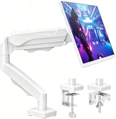 MOUNTUP Single Monitor Desk Mount Holds Screen up to 32 inch, Height Adjustable Monitor Arm, Full Motion Computer Monitors Stand with Clamp/Grommet Base, VESA Mounts Fit 4.4-19.8lbs Computer, White by MOUNTUP