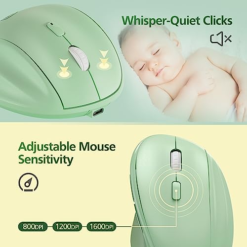 Micropack Ergonomic Vertical Wireless Bluetooth Mouse for Laptop MacBook PC Rechargeable Silent Click 3-Mode Multi-Device 2.4G Adjustable DPI Compatible with Windows Android iOS MacOS Green - Image 6