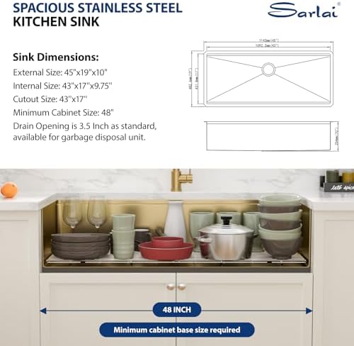 Sarlai 45 Gold Undermount Kitchen Sink 45x19 Inch Workstation Large Sinks - Image 6