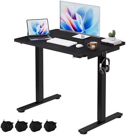 Okin Small Electric Standing Desk, 36 x 24 Inches Whole Piece Height Adjustable Desk, Black Sit to Stand Desks Computer Workstation with Wheels for Home Office by Okin