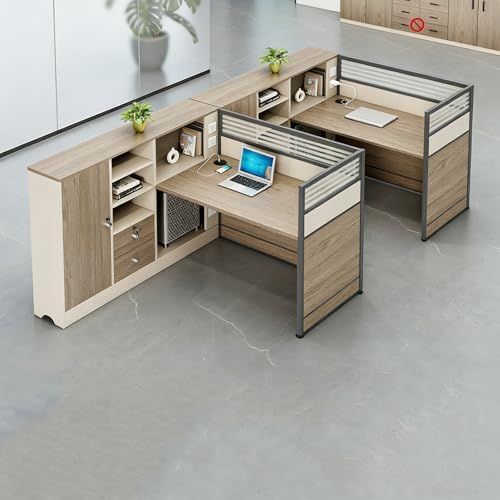 Modern Office Cubicle Workstation Desk with Tempered Glass Privacy Panels, USB Charging Hub & Cable Management,Multi-Person Modular Computer Desk for Commercial Office (C-Left, Two Person-F) by Unknown