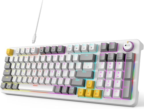 GEEZER AK96 Mechanical Gaming Keyboard, Pre-Lubed Red Switches, 96 Keys Full Size with LED Colorful Backlit, Clicky Creamy Sound, USB Wired Computer Keyboard with Volume Knob for PC, Mac, Windows by GEEZER