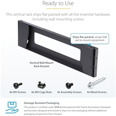 StarTech 1U Vertical Wall-Mount Bracket, 19in, 121lb (RK119WALLV-N) - Image 5