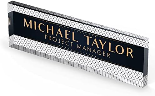 Artblox Personalized Office Desk Name Plate With Business Card Holder | Clear Acrylic Glass with Teak Wood Stand | Net Shape Design Customized with Your Name and Credentials Office Desk Décor - Image 5